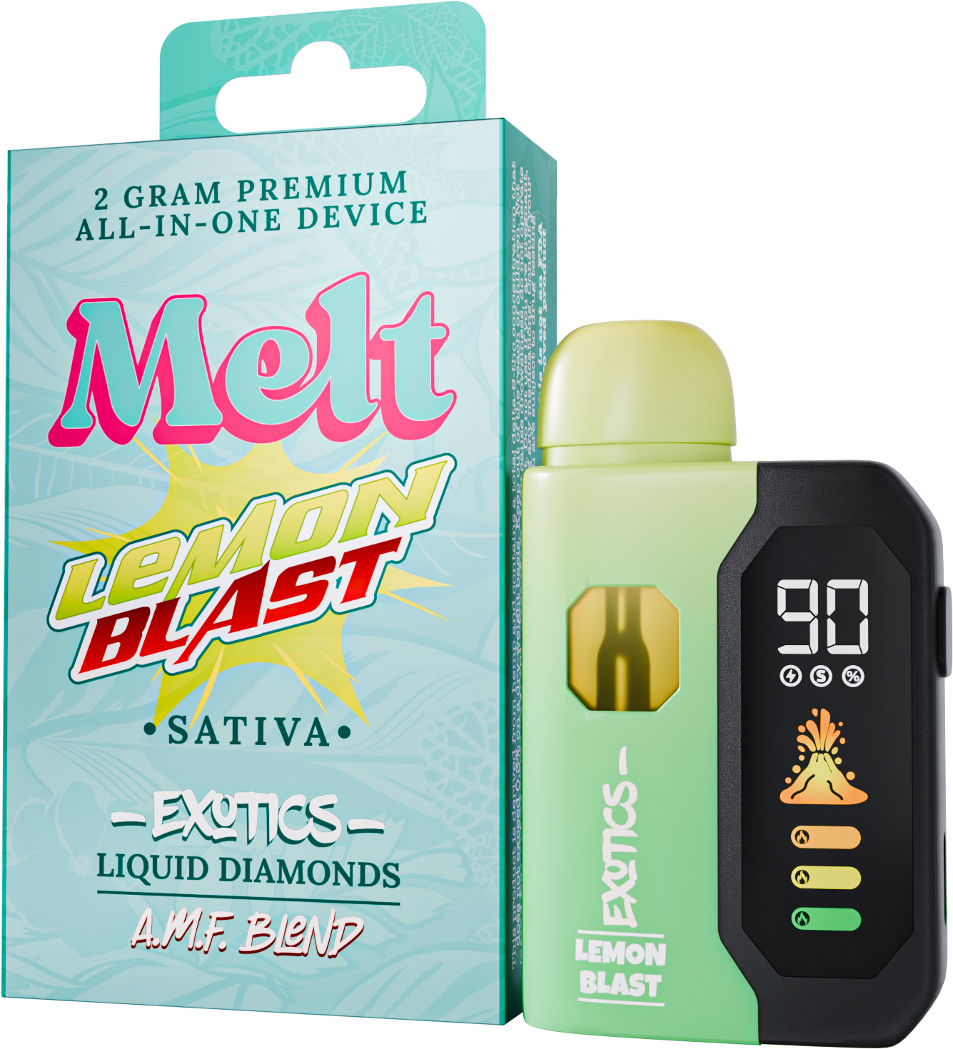 AMF Sativa Melt Lemon Blast HHC vapes in a 2 gram premium device with liquid diamonds