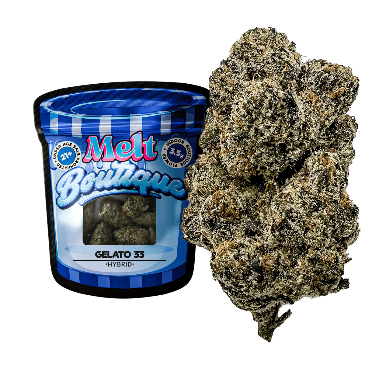 Gelato 33 Hybrid THCA Flower – 3.5g Premium Boutique Craft THCA, Sweet Citru - Melt