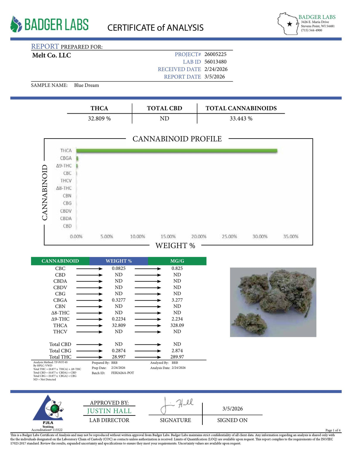 Lab report — Blue Dream THCA potency analysis
