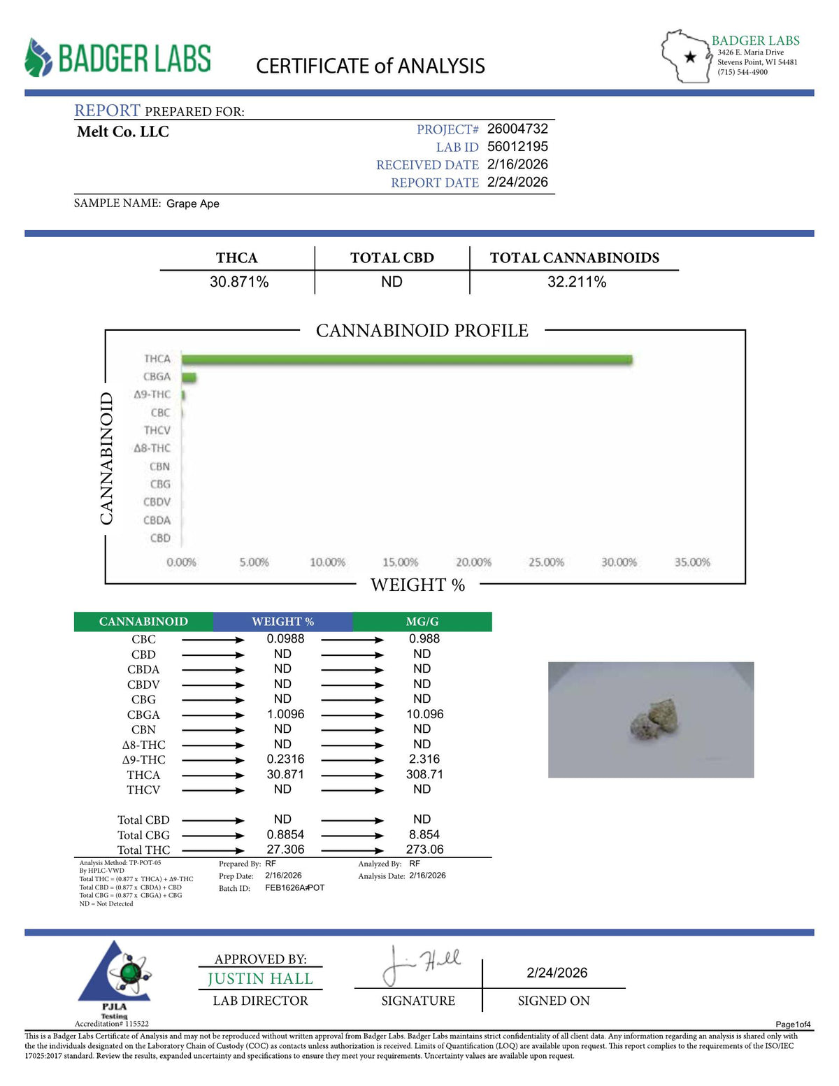Lab report — Grape Ape THCA potency analysis