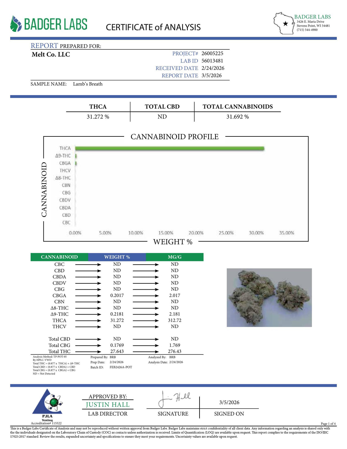 Lab report — Lamb's Breath THCA potency analysis
