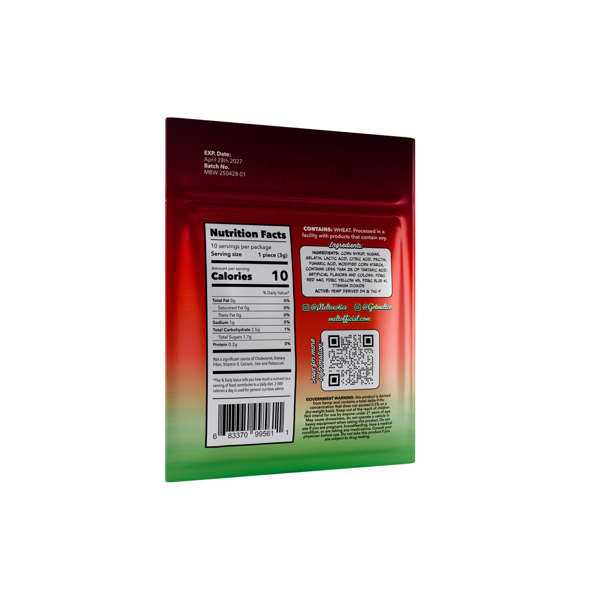 Sour THC Edible  | Watermelon THC Gummie  – High Potency Edible  1000mg Bag - Melt