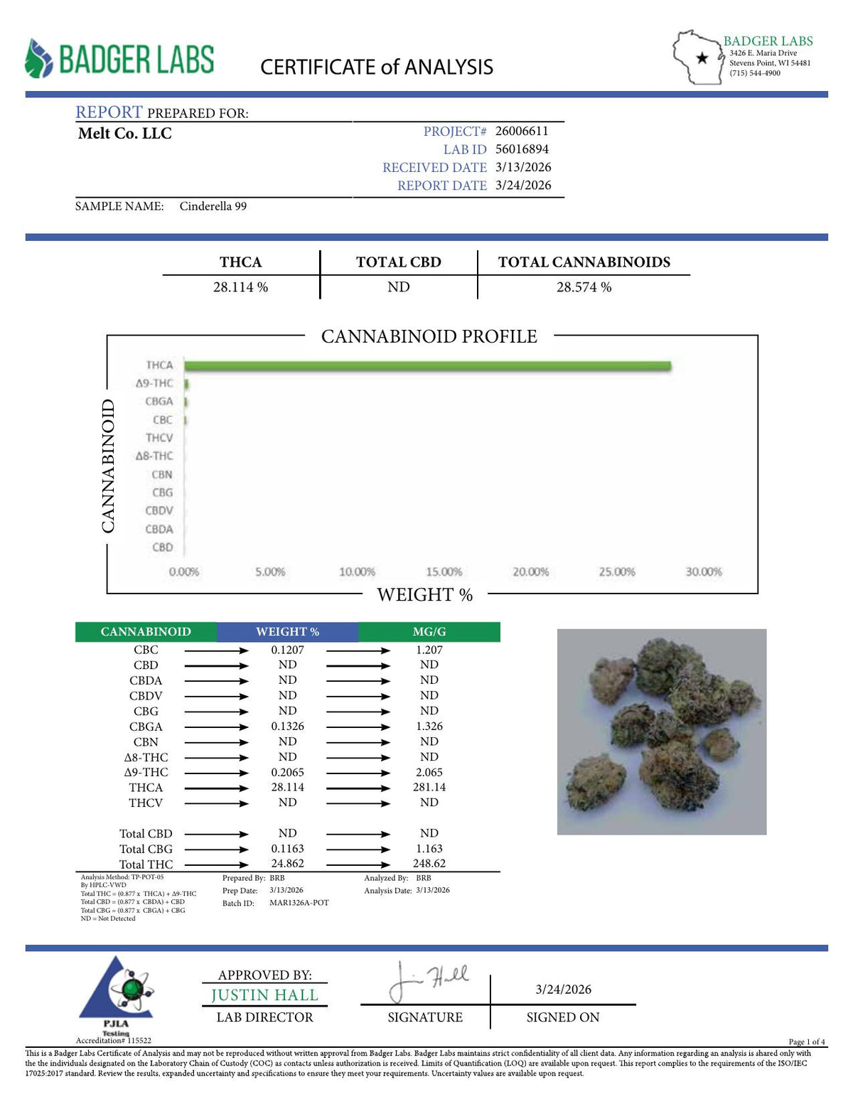 Lab report - Cinderella 99 THCA potency analysis