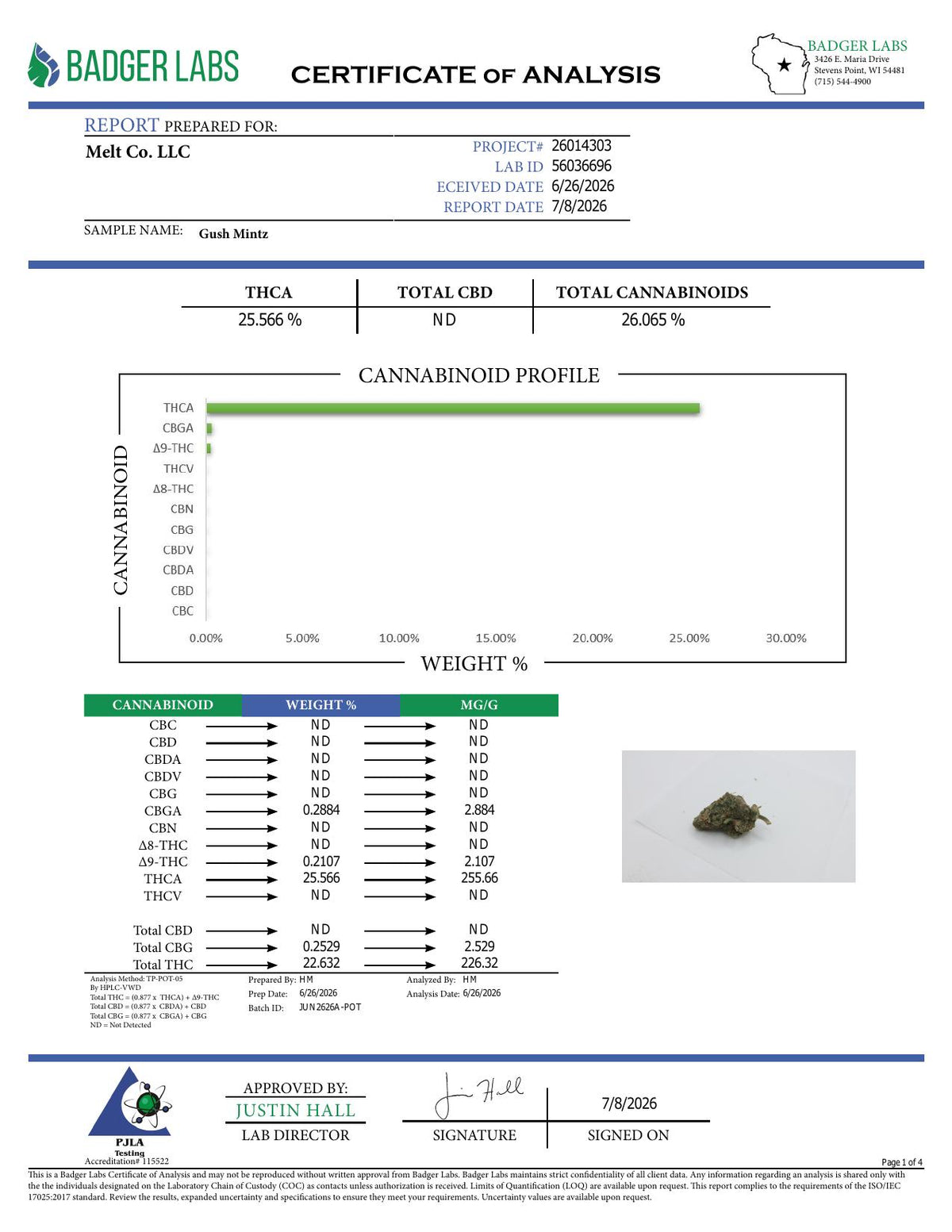 Lab report - Gush Mintz THCA potency analysis