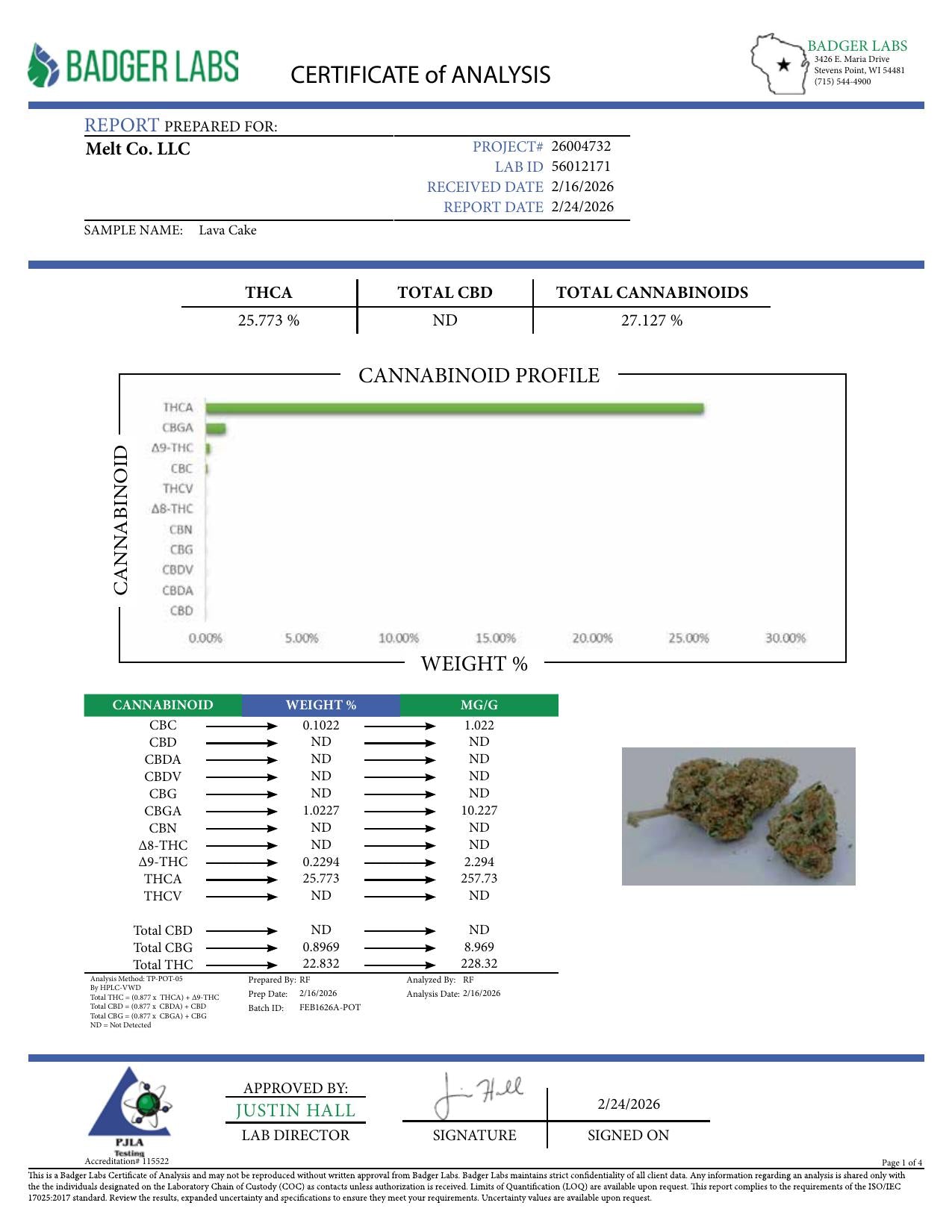 Lab report - Lava Cake THCA potency analysis