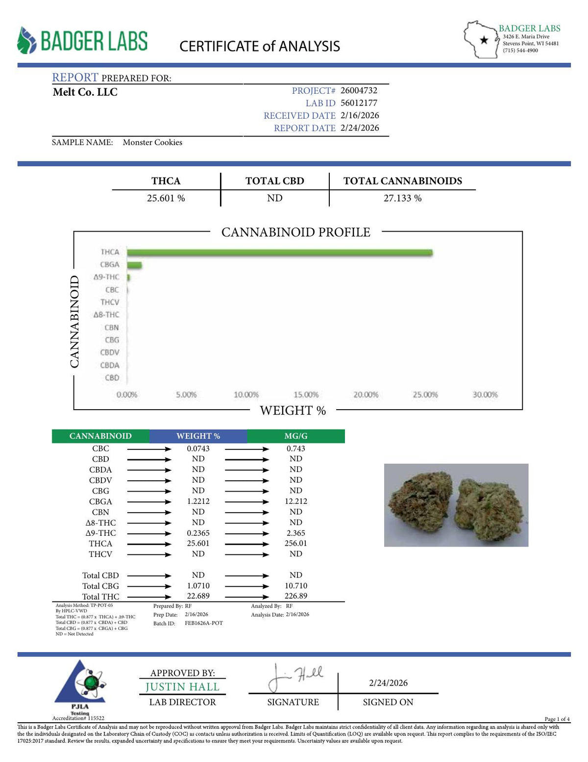 Lab report - Monster Cookies THCA potency analysis