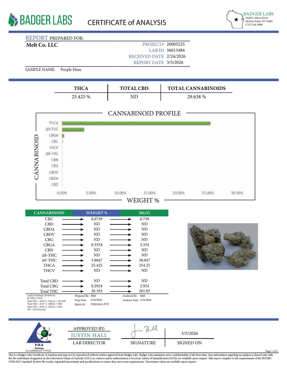 Lab report - Purple Haze THCA potency analysis