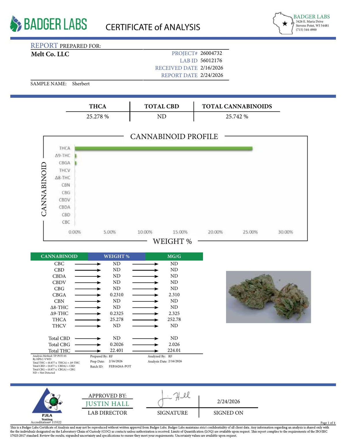 Lab report - Sherbert THCA potency analysis