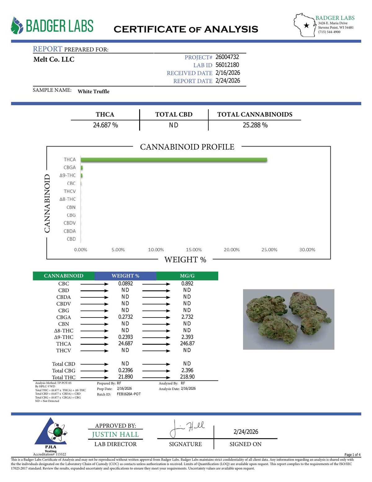 Lab report - White Truffle THCA potency analysis